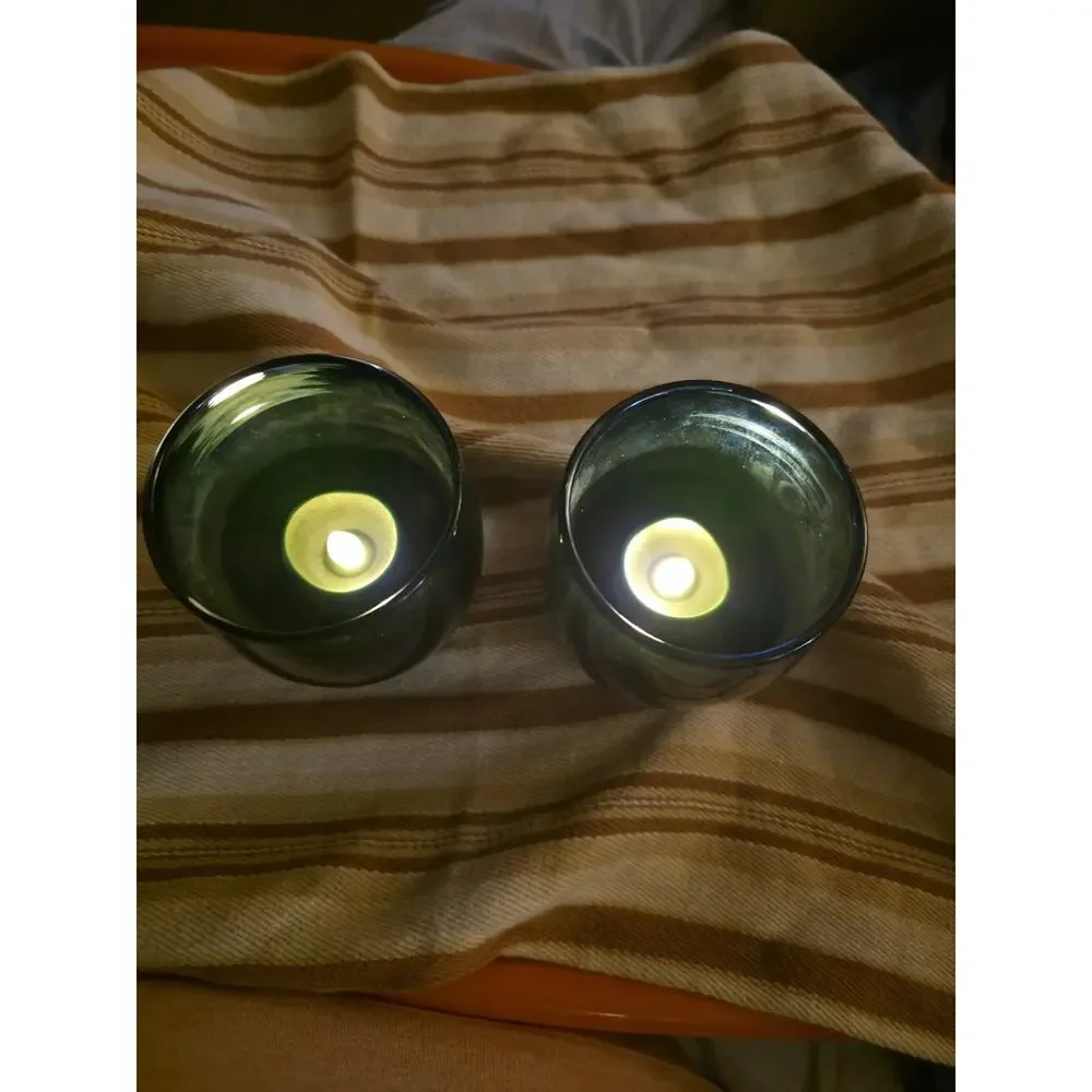 Pair of Glassybaby Thoughtful Hand-Blown Glass Votive Candle Holders Triskelion